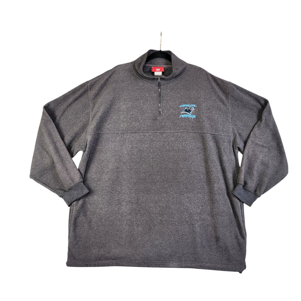 NFL Mens Carolina Panthers Quarter Zip Fleece Sweater Size‎ 2XL Gray Drawstring